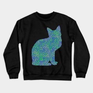 Sitting Cat in Blue Lime Leopard Print Crewneck Sweatshirt